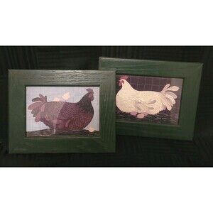 2 WARREN KIMBLE Framed Folk Art Print Chicken Country Farm Primitive